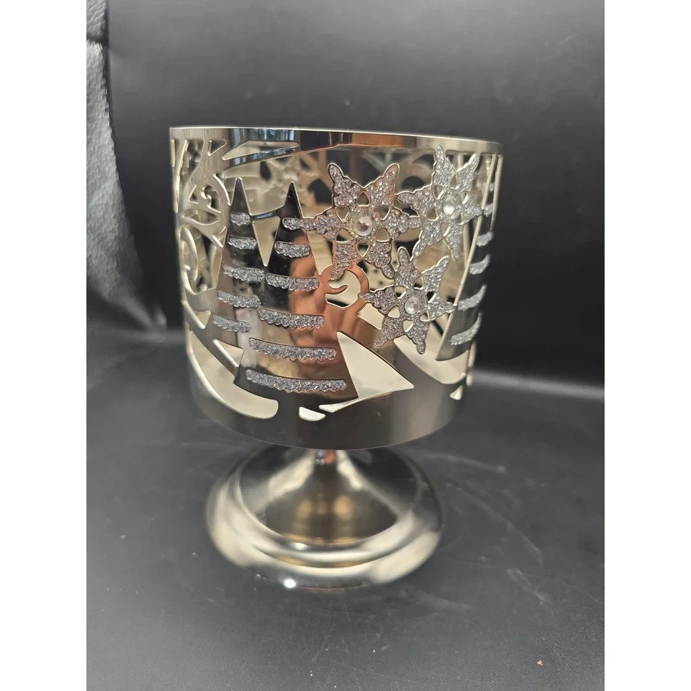Bath & Body Works Christmas Holiday Glitter Snowman Metal Pedestal Candle Holder